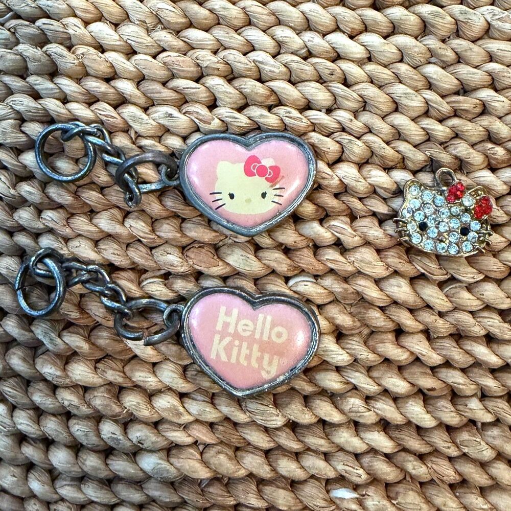 Lot 3 Hello Kitty Sanrio Charms Pendants Heart Rhinestone Vintage 1976 2012